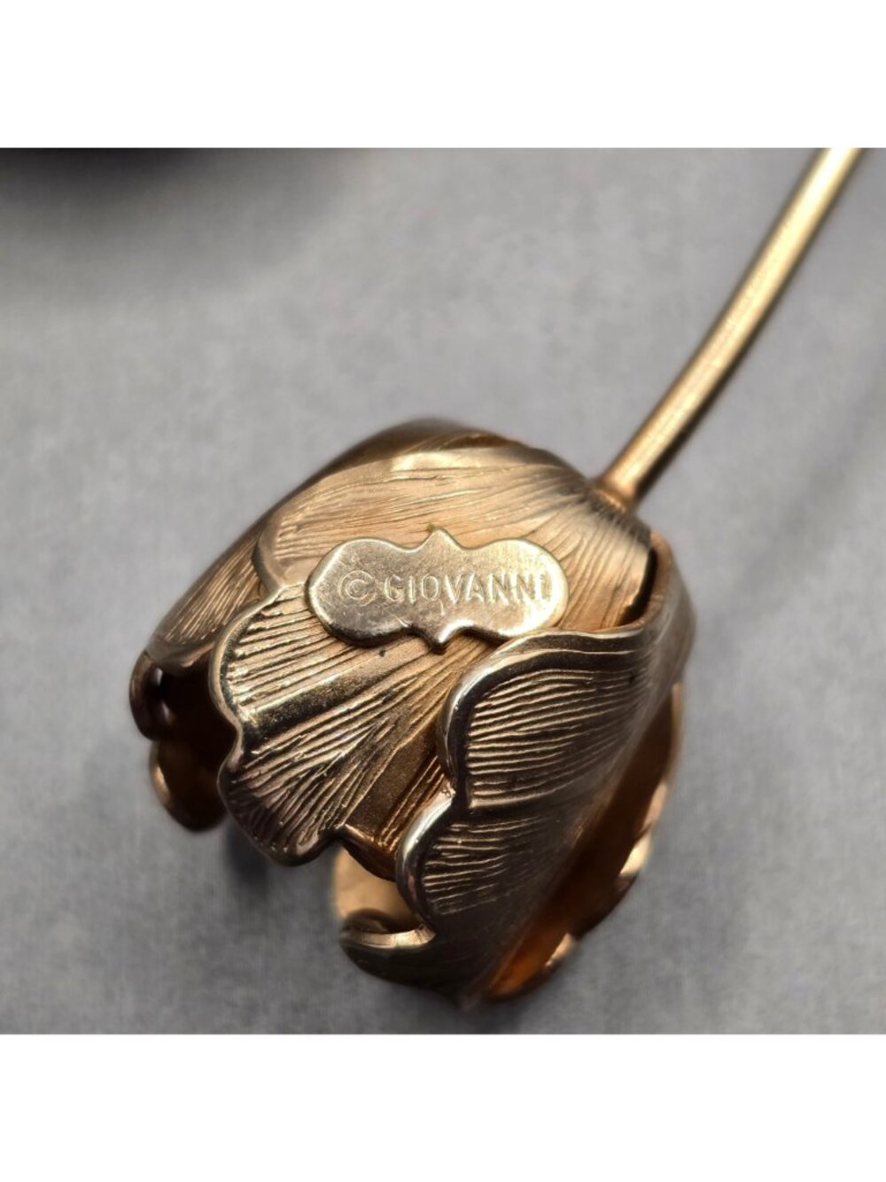 Vintage Giovanni Tulip Brooch 3.75" Long Stem Brushed Gold Tone 60s USA Made Pin - Picture 8 of 9